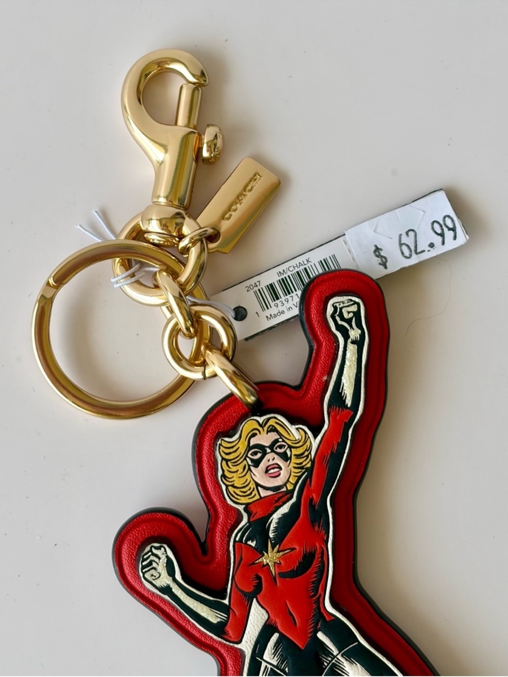 Coach Red & Black Superhero Patch Keyring with Gold Hardware - Picture 4 of 7